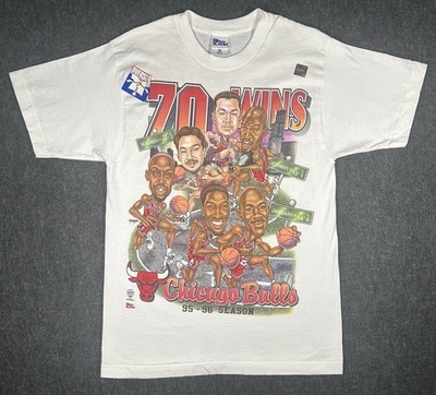Chicago Bulls 1995-96 Jordan Caricatur M T-Shirt 70 Win Pro Player True VTG USA