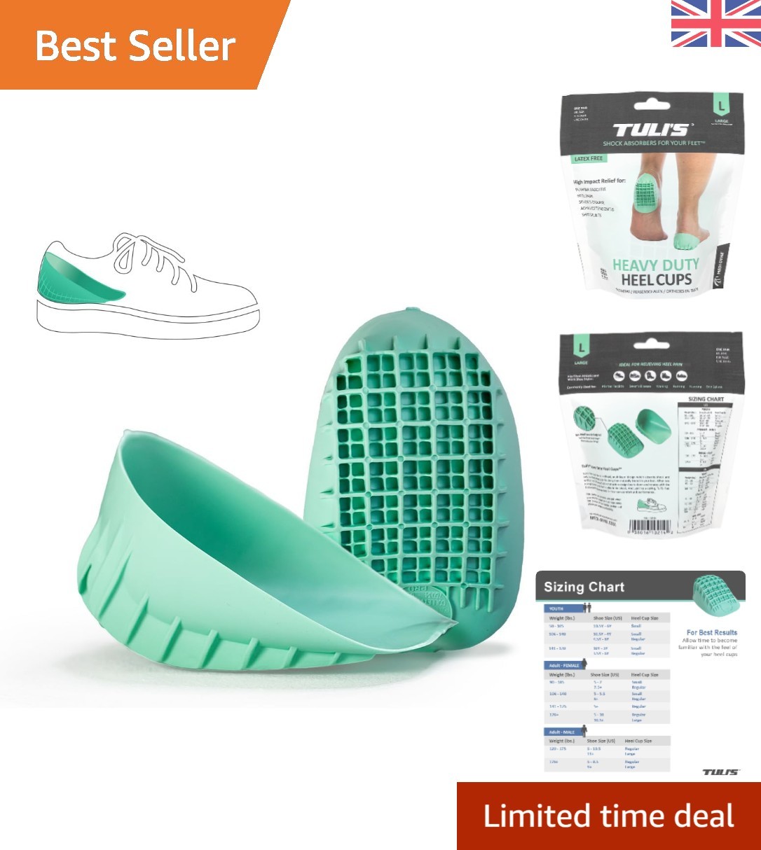 Professional Quality Heavy Duty Heel Cups with Waffle Design - Relief Under 79Kg