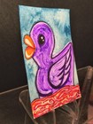 ACEO Duck Rubber Ducky Purple Unique  By Crystal Valentine Painting Mini Art ATC — photo 3