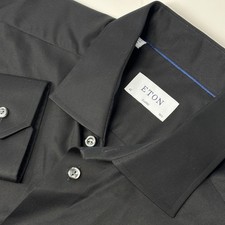 Eton Mens Black Signature Twill Dress Shirt Classic Fit 42 16.5 Button Front NEW