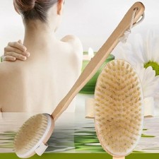 Natural Bristle Body Brush – Wooden Bath Shower Scrubber Spa Dry Skin Exfoliator