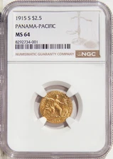 1915-S PAN-PAC $2.50 NGC MS 64 ~ PQ GOLD COMMEMORATIVE QUARTER EAGLE