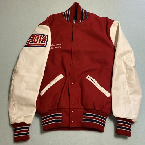 Neff rote Letterman Jacke mit weißen Ärmeln Cheerleader Varsity Bomber Größe M