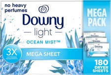 Light Mega Dryer Sheets, Fabric Softener Dryer Sheets, Ocean Mist, 180 Count