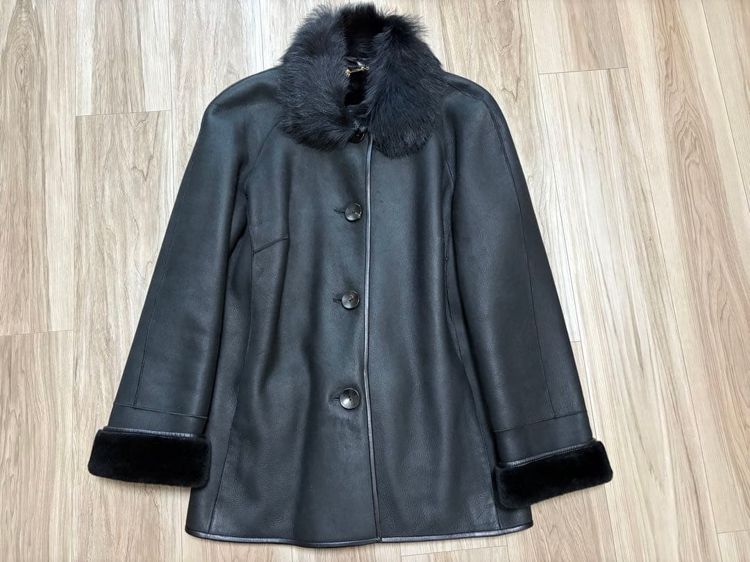 LOEWE black real shearling coat