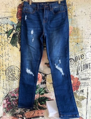 DG2 Diane Gilman Jeans Stretch Distressed Skinny Indigo Petite New