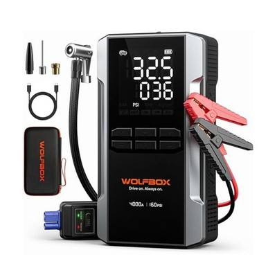 WOLFBOX MV24A 4000A Jump Starter with 160PSI Air Compressor, 12V Car Battery ...