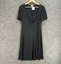 New Petal Dew Dress Women M Black Shift Midi V-Neck Short Sleeve Casual Midi