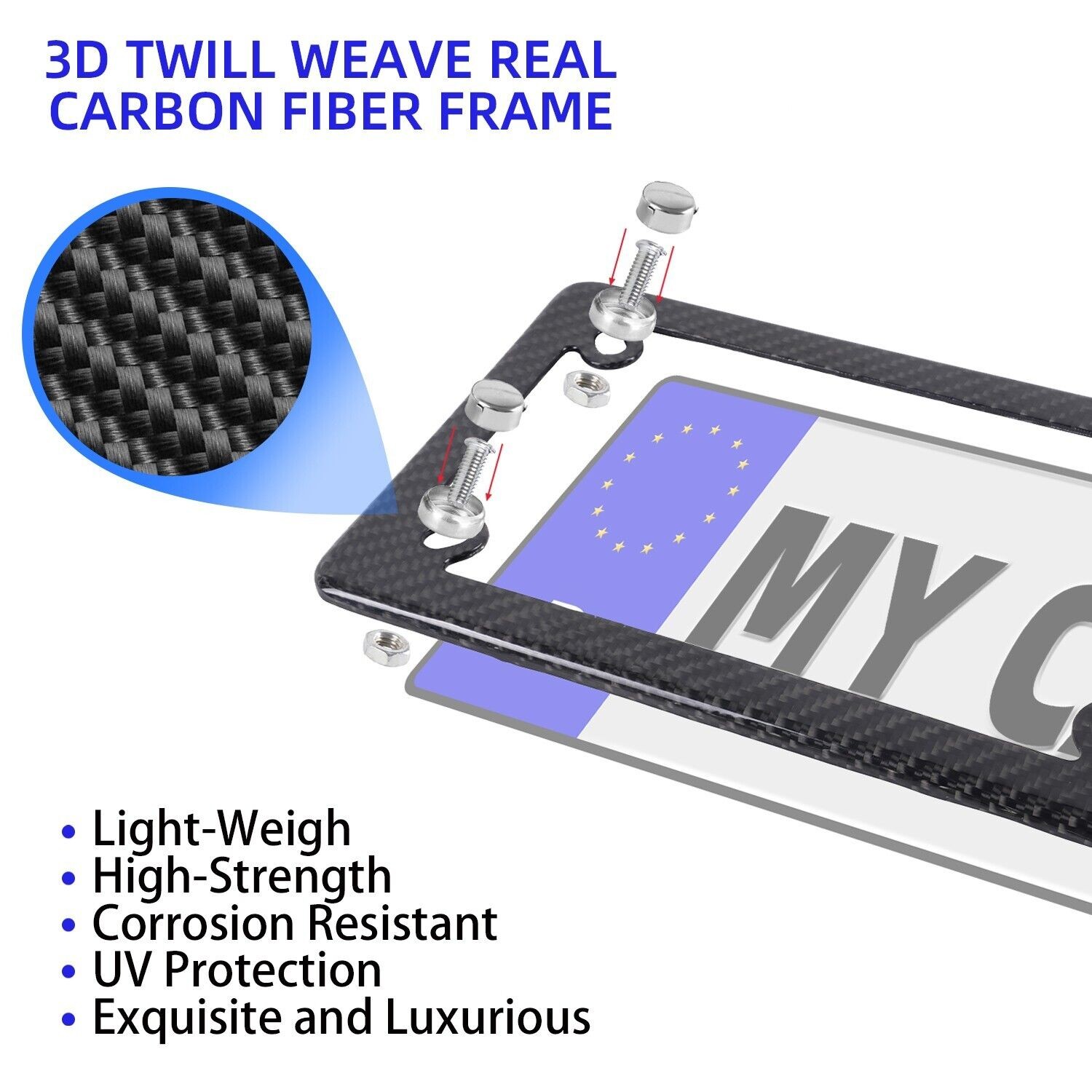 Real 100% Carbon Fiber USA American Motorcycle License Plate Frame Holder + Caps