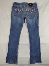 Miss Me Jeans Women's 30 Bootcut Embellished Pockets Western Cowgirl Denim Blue
