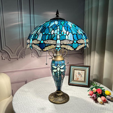 Antique Tiffany Dragonfly Table Lamp with Nightlight for Home & Office