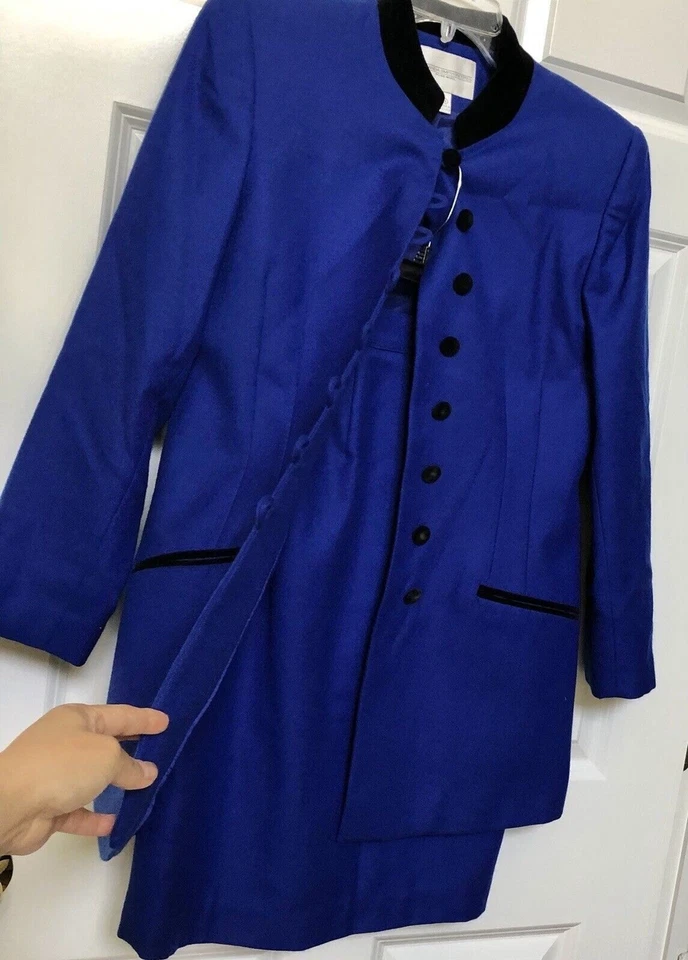 AMANDA SMITH PETITE TALLA 6 FALDA LANA PURA TRAJE TERCIOPELO AZUL Y NEGRO CARRERA Foto 2 de 4