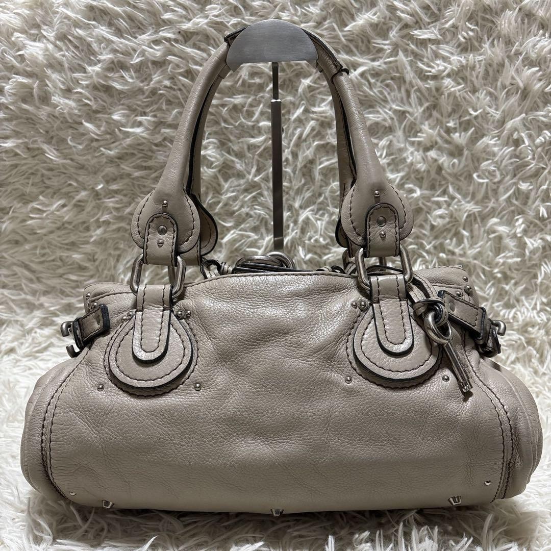 Chloe Paddington Gray Beige Leather Handbag Silver Padlock Satchel