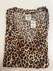 VICTORIA' SECRET PINK V NECK  T Shirt Leopard Print M