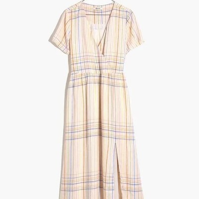 Madewell Plus Linen-Blend Clara Midi Dress in Plaid Size 1x
