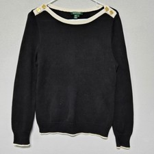 Lauren Ralph Lauren Boat Neck Sweater Back White Buttons Large