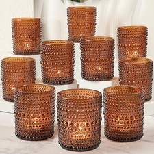 12pcs Votive Candle Holder, 2.7 3.5in Large Amber Glass Tea Light Candle Ho...