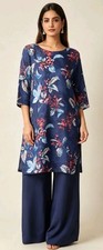 New Indian kameez with plain trousers chuni  blue floral print suit unstitched 
