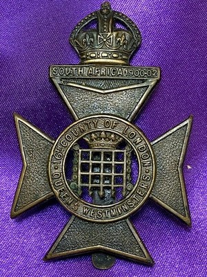 Original WW1 16th County of London Bn (Queens Westminster Rifles) GM Mützenabzeichen