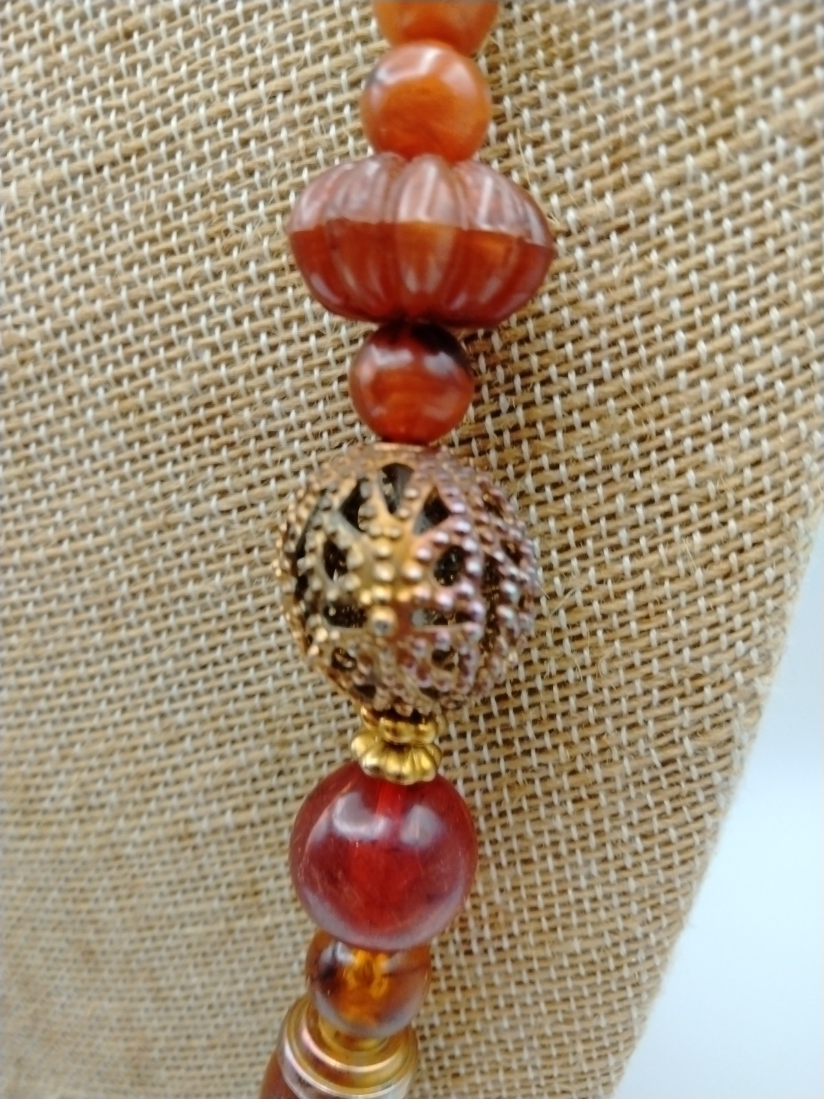 Express Beaded Statement Necklace Orange Amber Go… - image 7