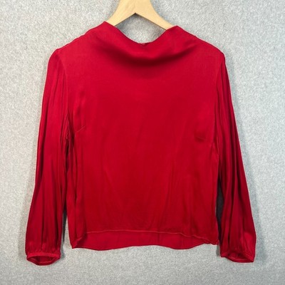 Cloth And Stone Women's L Satin Drape Neck Blouse MP9 Iced Cranberry