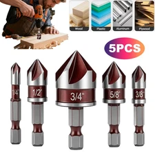 5pcs HSS Countersink Drill Bit 82° 5-Flute M35 Cobalt Chamfer 1/4 Hex Shank