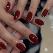 False Nails Short, 24Pcs Wine Red Almond Shape Fake Nails, Burgundy Stick on ...