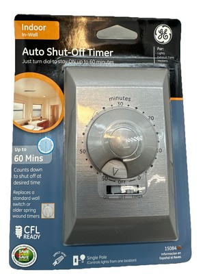 GE 60 MINUTE AUTO SHUT-OFF TIMER - 15069 - HARD WIRE - SINGLE POLE - WHITE {A}