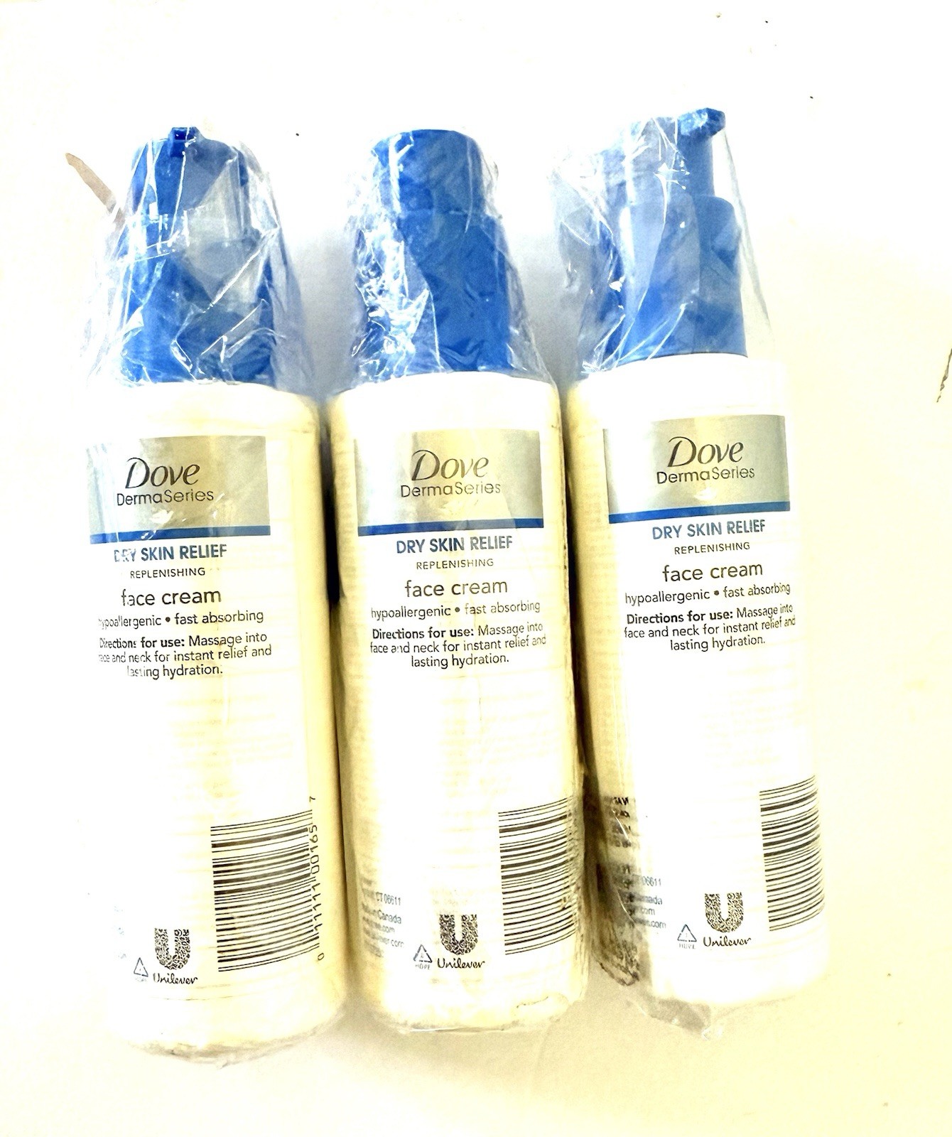 Dove DermaSeries Replenish Dry Skin Face Cream Fragrance Free 4.8oz Each (3PK)
