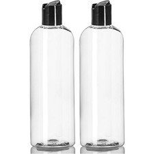 16 oz Clear Plastic Empty Bottles with Black Disc Top Caps, Squeezable