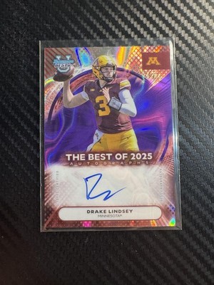 2025 Bowman University Best #BOA-DLI Drake Lindsey Purple Lava Auto #/75
