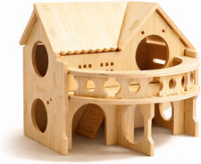 Improved Safety Large Balcony Small  Cute Wooden Hamster House with Large Balco