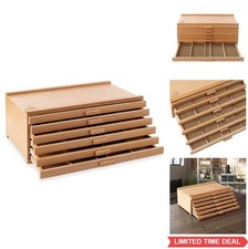 Wooden Artist Storage Box 6 Drawer 5 Compartment Beechwood Pastel Pencil Brush
