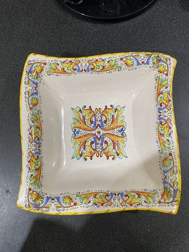 Meridiana Ceramiche Ceramic Square Plate Dish Salad Soup Bowl Hand Painted Italy