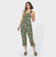 DULUTH Women's Heirloom Gardening Bib Overalls, Midnight Green Monarchs NEW 