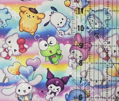 Custom 100% Cotton Woven Fabric Hello Kitty Sanrio Clouds By The 1/4 Yard 9x56