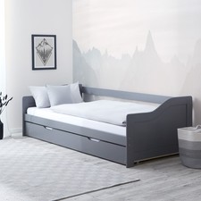 Lit gigogne 90x200 Cadre de Lit banquette 2 places Bois Gris Lattes Homestyle4u