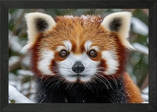 Red Panda Portrait in Winter Snow Framed Wall Art Poster Canvas Print Picture