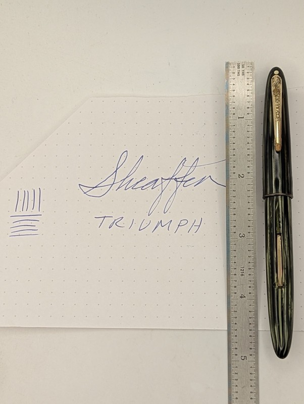 Sheaffer Triumph Green Stripe Celluloid Fountain Pen 14k Gold Nib Restored