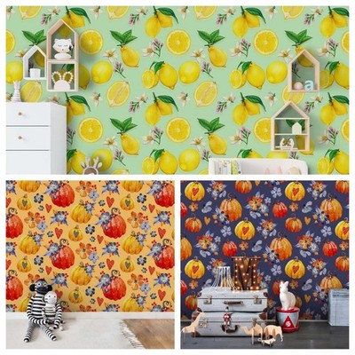 3D Fruit Leaves Pattern Self-adhesive Wallpaper Removable Wallpaper Wall Mural