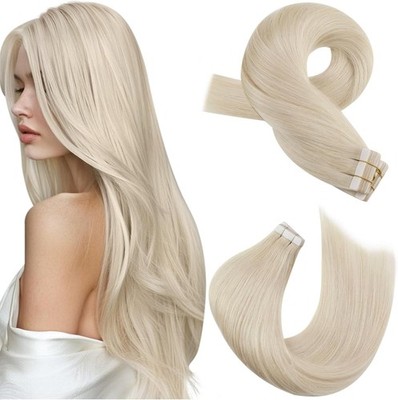 Tape in Extensions Echthaar 60 cm Blonde Haarverlängerung Echthaar Tapes Plat...