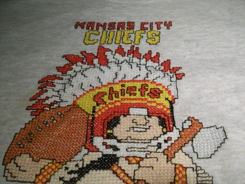 Kansas City Chiefs football vintage gray sweatshirt XL HAND MADE cross stitch