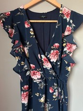 Floral print Soprano midi wrap Dress flutter sleeve Flowers Blue Medium Summer
