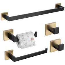 Modern 5-Piece Black  Gold Bathroom Hardware Set