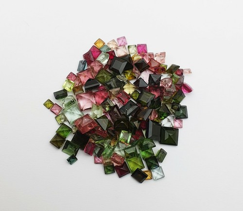 Natural Multi Tourmaline Square Cut Loose Gemstone Lot 22 Pcs 3.50-6 MM 10 CT - Picture 3 of 5