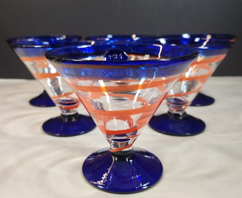 Kosta Boda Hand Blown Royal Caribbean Orange Navy Cocktail Dessert Glasses 6 Set - Picture 2 of 9