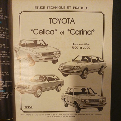 Revue Technique Toyota Celica 1.6 2.0 st Gt lift back Carina 1.6 depui 1971 RTA - Picture 3 of 14