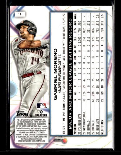 2023 Topps Cosmic Chrome #14 Gabriel Moreno Rookie Nucleus Refractor - Picture 2 of 2