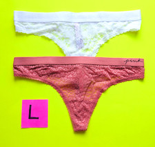 Victoria's Secret PINK Lace Thong Panties Bundle Size L - Lot of 2