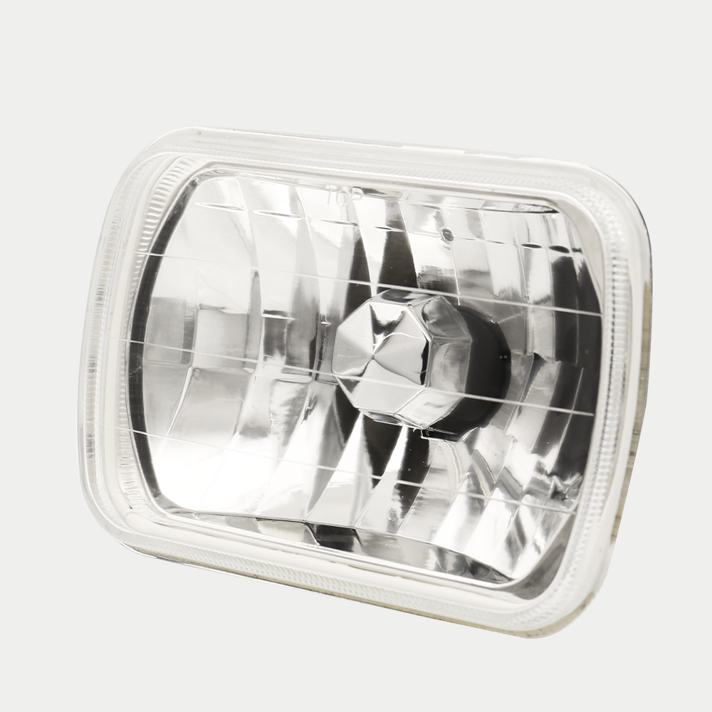 Pair 7x6 Inch Chrome Halo Projector Headlights – Glass Lens, White LED Halo, H4
